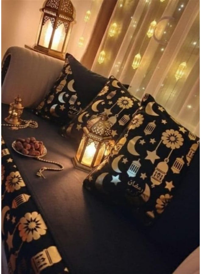 Gold Linen Ramadan Cushion with Reversed Leather Accent 45x45 cm Square Decorative Pillow for Sofa Chairs Elegant Home Accent and Seasonal Festive Decor - Image 5